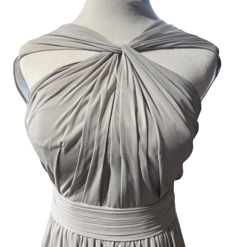 Bill Levkoff Gown Women‎ 8 Taupe Halter Pleated Chiffon Formal Dress - Picture 3 of 13